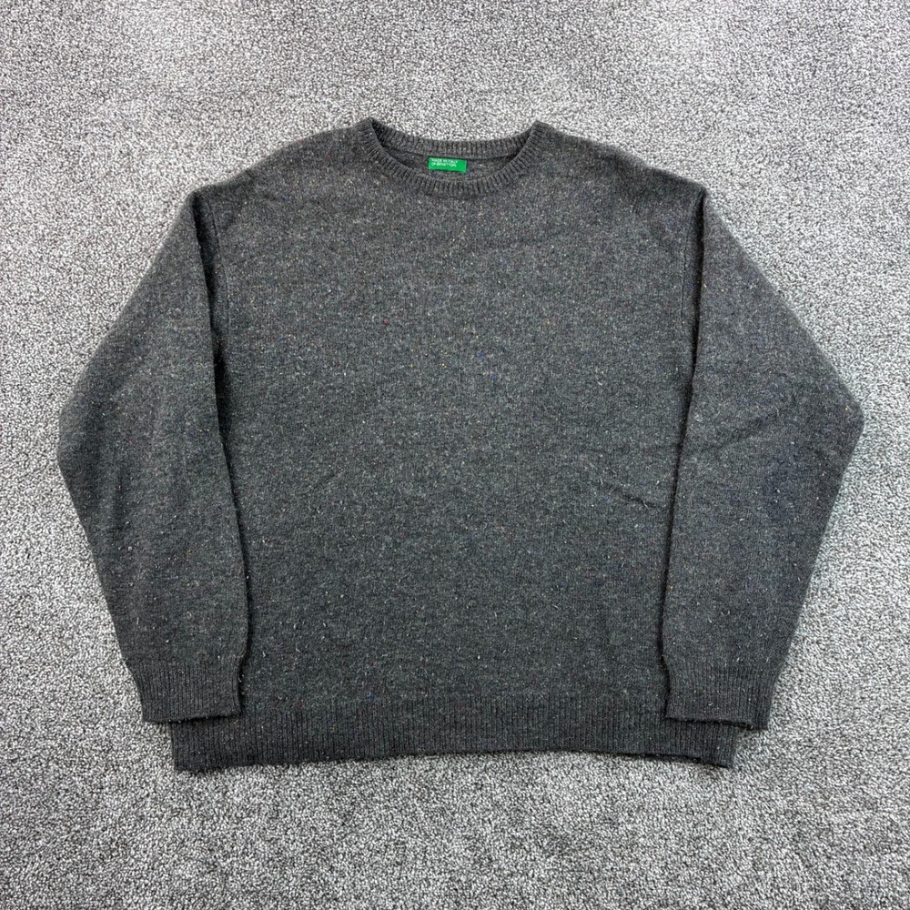 Vintage United Colors of Benetton Sweater Mens XL Gray Fleck Wool Blend Italy